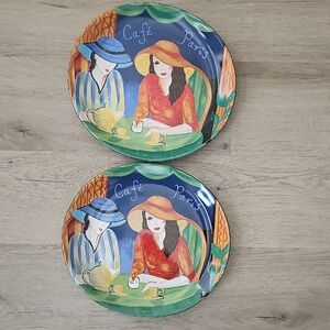 Furio Cafe Paris Artistic Colorful Dinner Plates Set Of 2